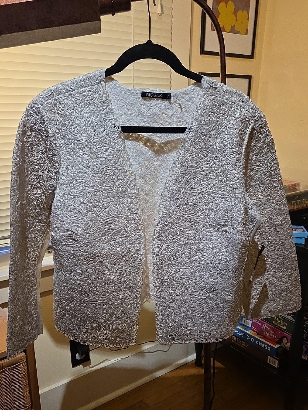NIC+ZOE Silver Textured Open-Front Cardigan
